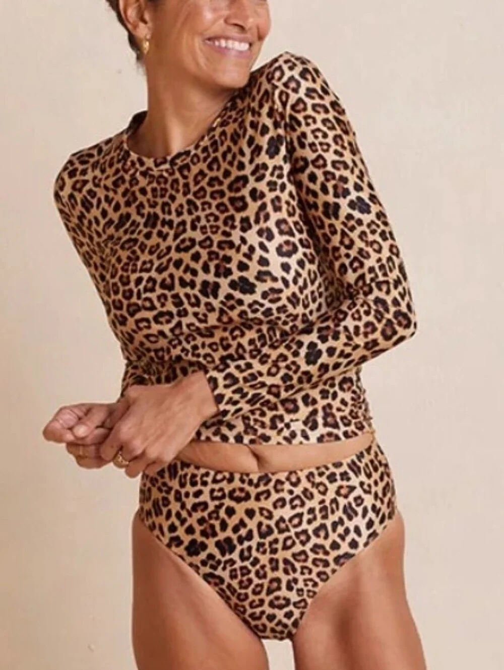 SZ 10 M SUMMERSALT Sunny Day Rash Guard High Leg Mid Rise Bikini Bottom Leopard - Picture 3 of 14